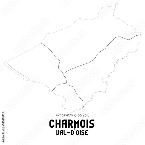 CHARMOIS Val-d'Oise. Minimalistic street map with black and white lines.