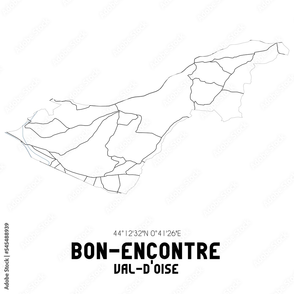 BON-ENCONTRE Val-d'Oise. Minimalistic street map with black and white lines.