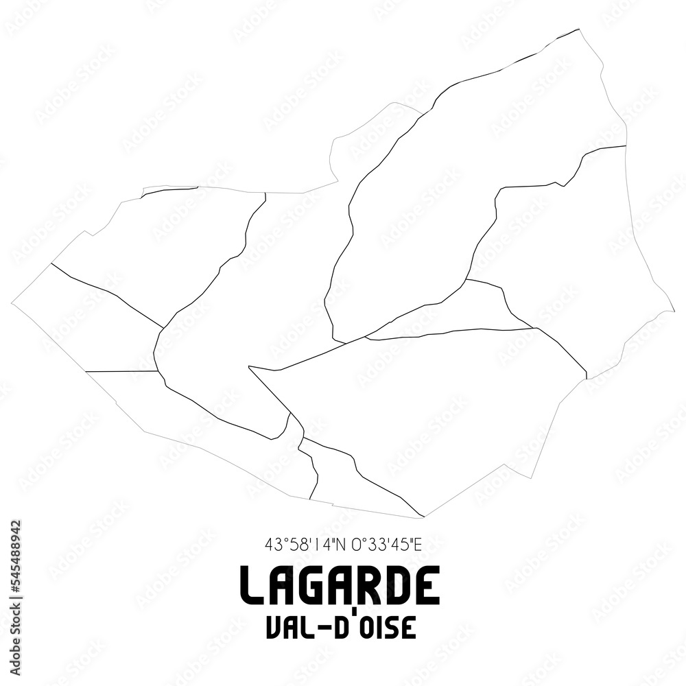LAGARDE Val-d'Oise. Minimalistic street map with black and white lines.