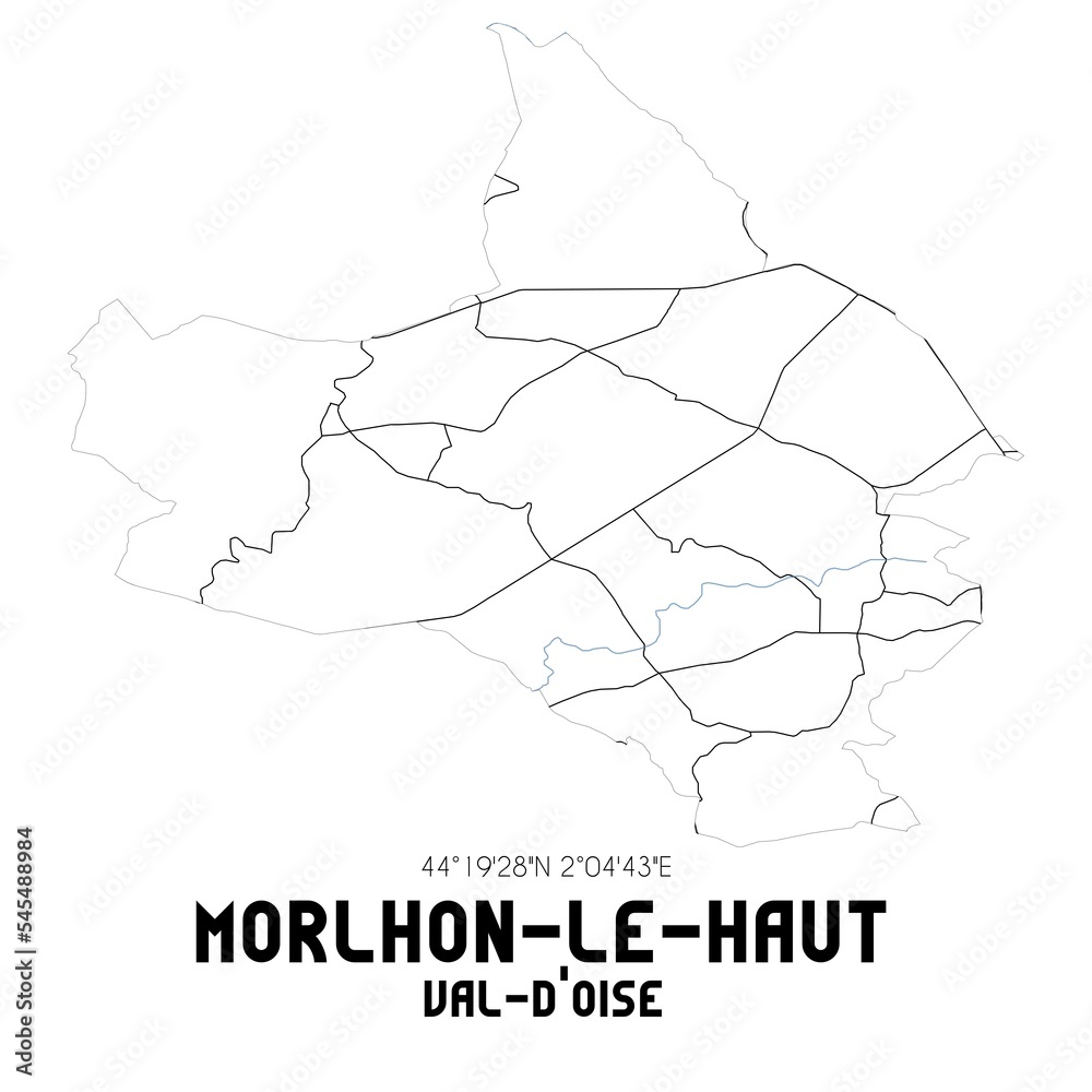 MORLHON-LE-HAUT Val-d'Oise. Minimalistic street map with black and white lines.