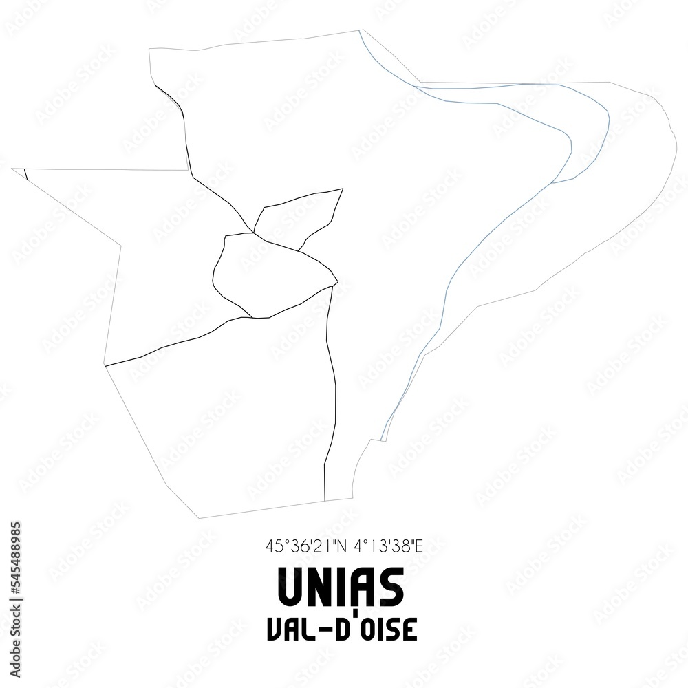 UNIAS Val-d'Oise. Minimalistic street map with black and white lines. - obrazy, fototapety, plakaty 