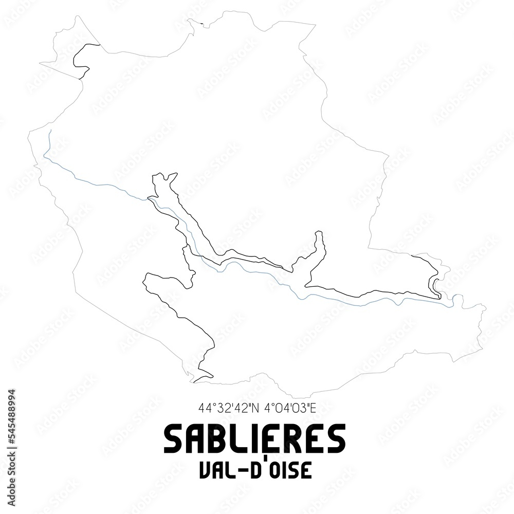 SABLIERES Val-d'Oise. Minimalistic street map with black and white lines.