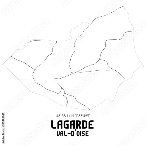 LAGARDE Val-d Oise. Minimalistic street map with black and white lines.