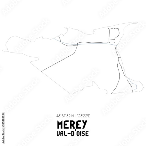 MEREY Val-d'Oise. Minimalistic street map with black and white lines. photo