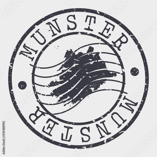 Munster, Ireland Silhouette Postal Passport. Stamp Round Vector Icon Map. Design Travel Postmark. 