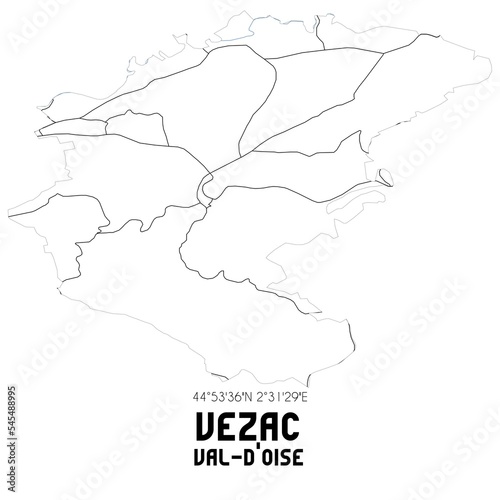 VEZAC Val-d'Oise. Minimalistic street map with black and white lines. photo