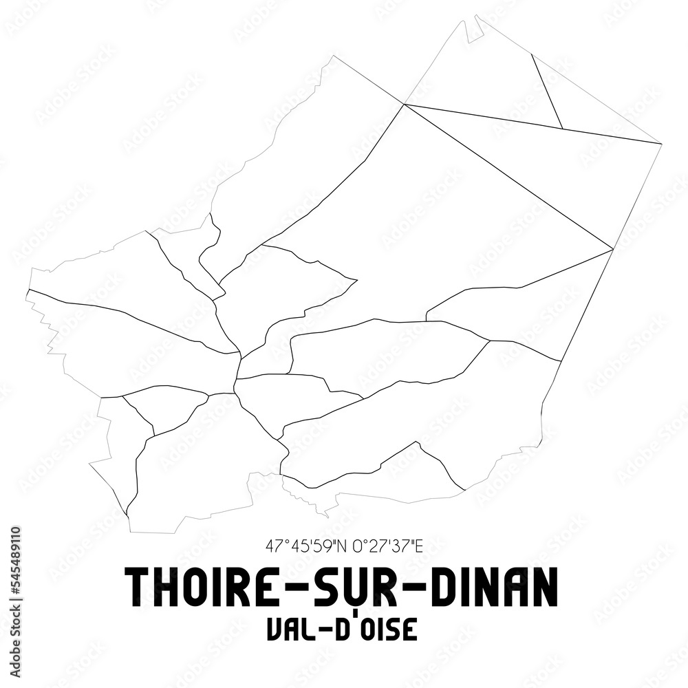 THOIRE-SUR-DINAN Val-d'Oise. Minimalistic street map with black and white lines.