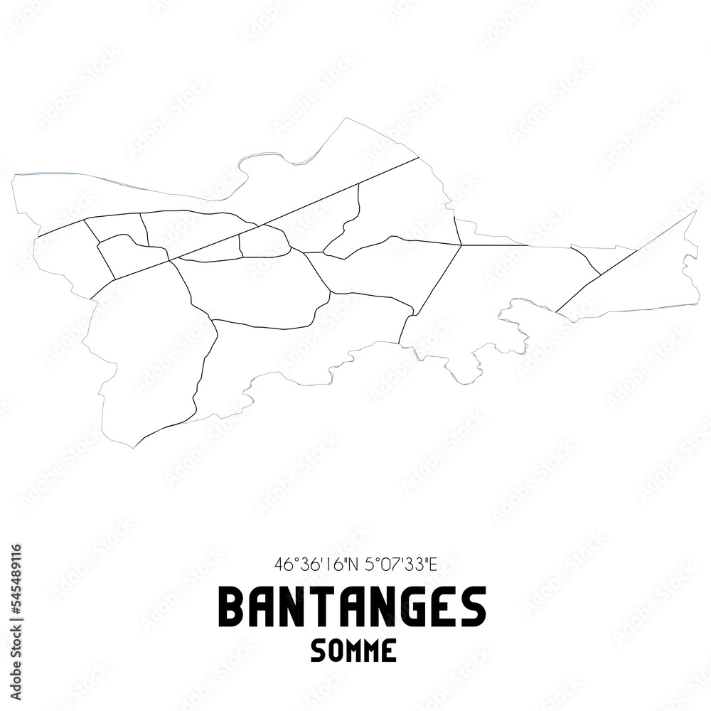 BANTANGES Somme. Minimalistic street map with black and white lines.