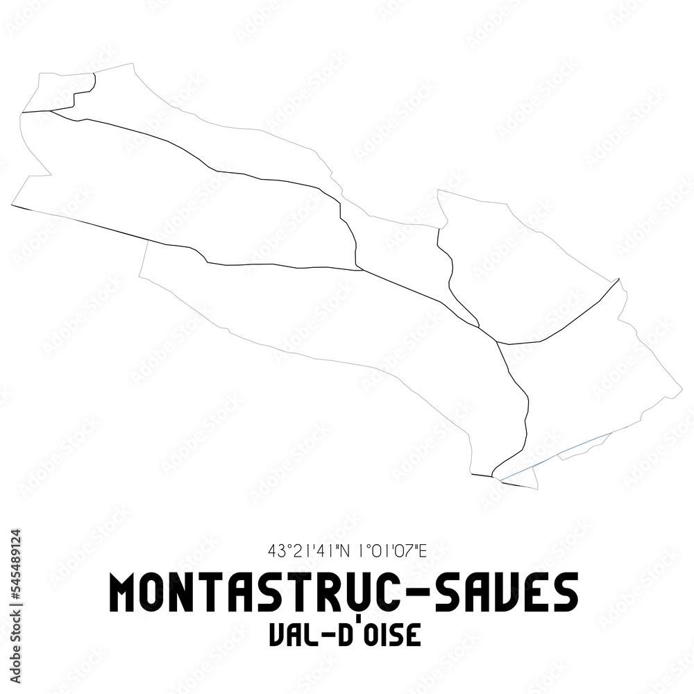 MONTASTRUC-SAVES Val-d'Oise. Minimalistic street map with black and white lines.