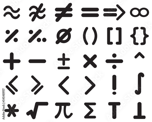 Set of different maths icons on a white background
