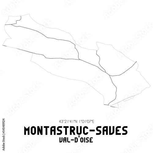 MONTASTRUC-SAVES Val-d Oise. Minimalistic street map with black and white lines.