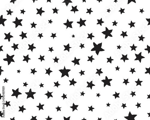 Seamless pattern with black stars random size on a white background 