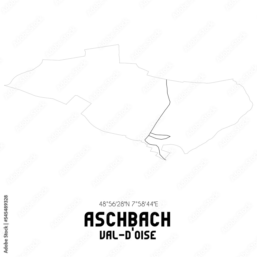 ASCHBACH Val-d'Oise. Minimalistic street map with black and white lines.