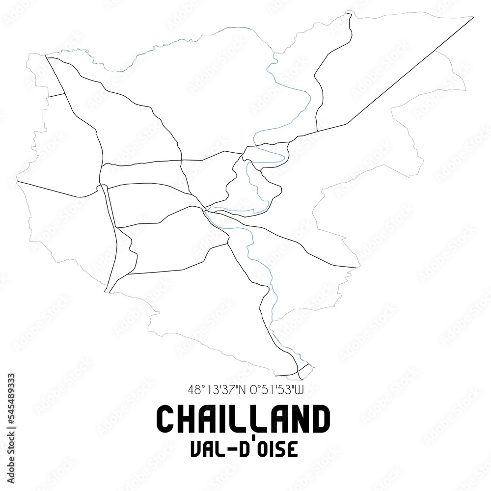 CHAILLAND Val-d'Oise. Minimalistic street map with black and white lines.