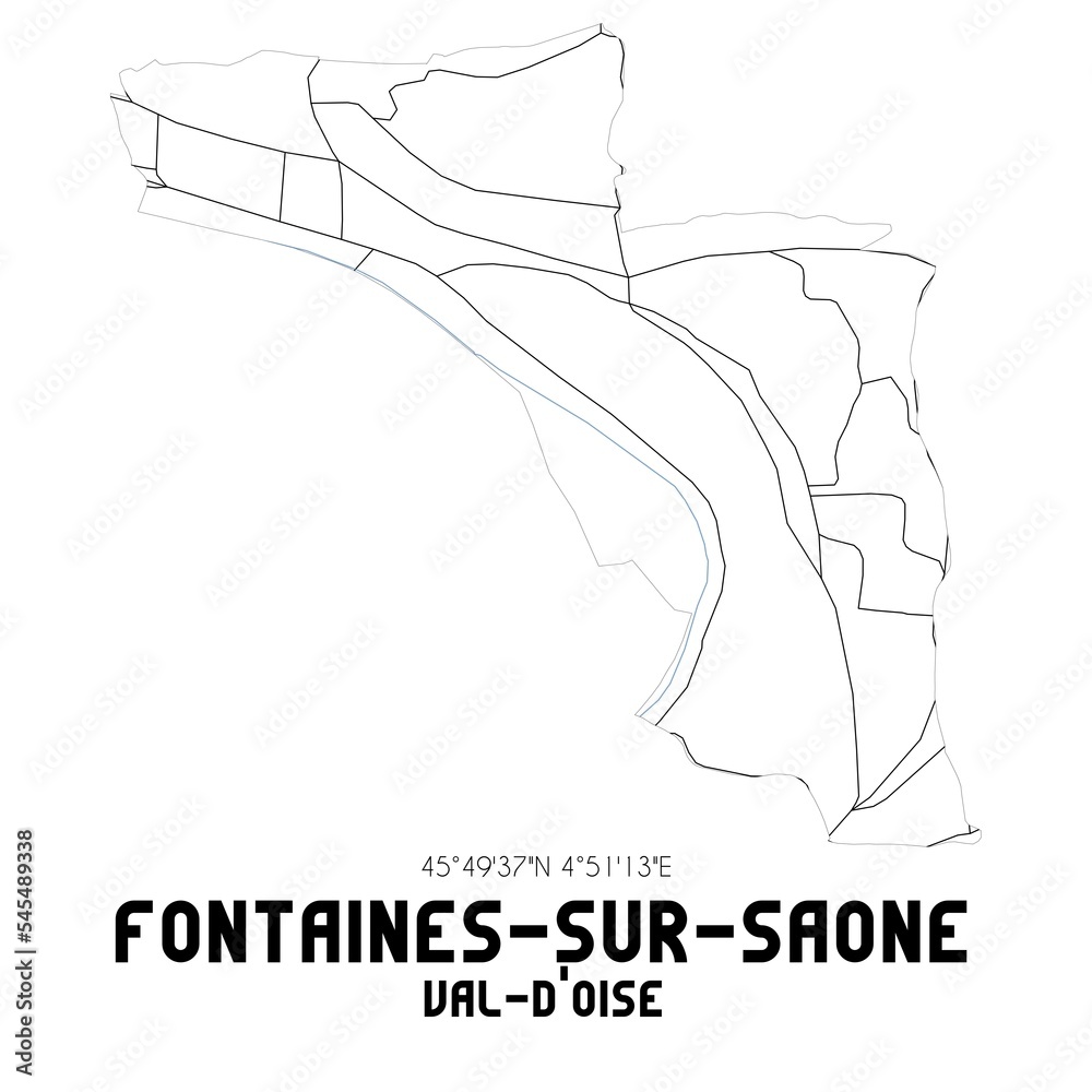 FONTAINES-SUR-SAONE Val-d'Oise. Minimalistic street map with black and white lines.