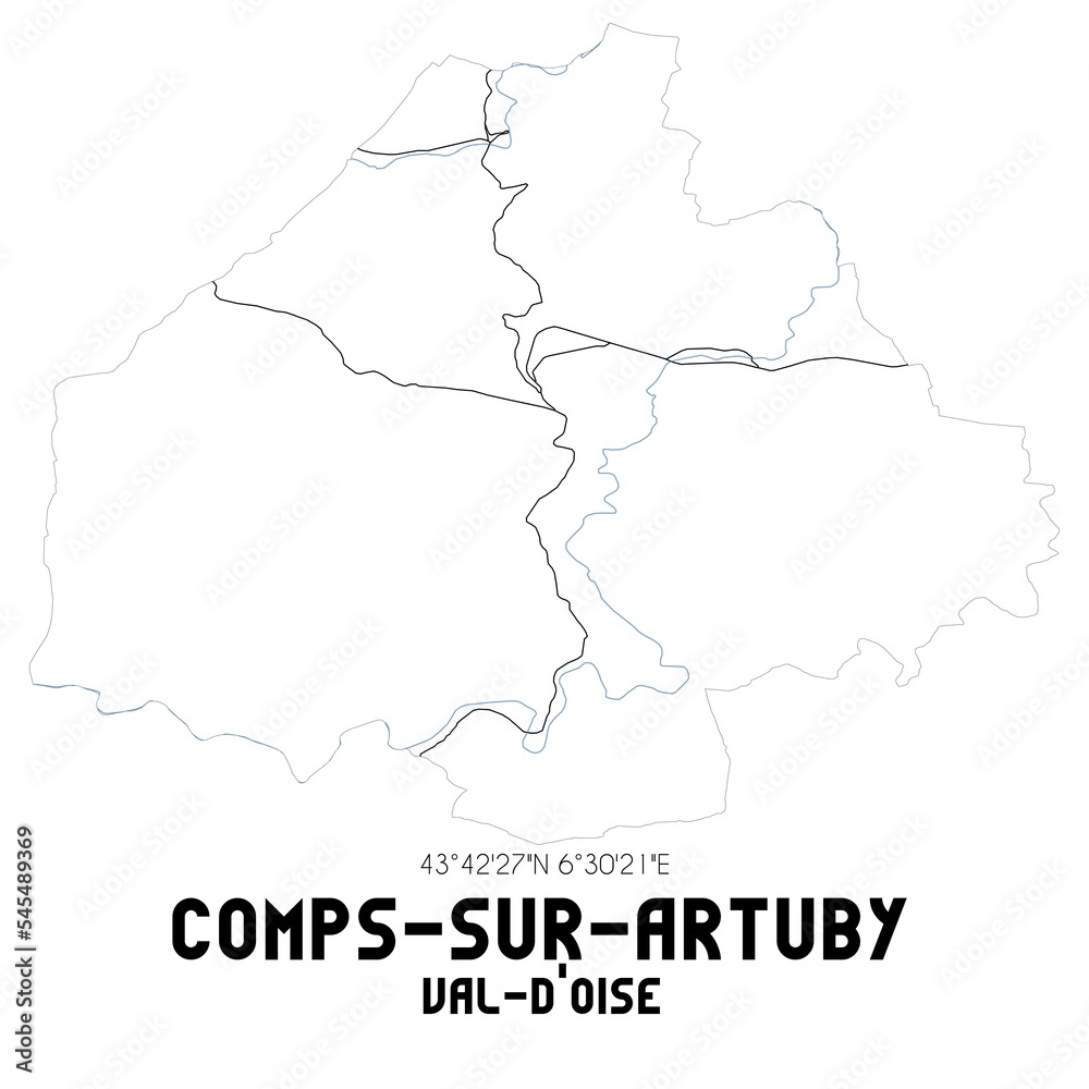 COMPS-SUR-ARTUBY Val-d'Oise. Minimalistic street map with black and white lines.