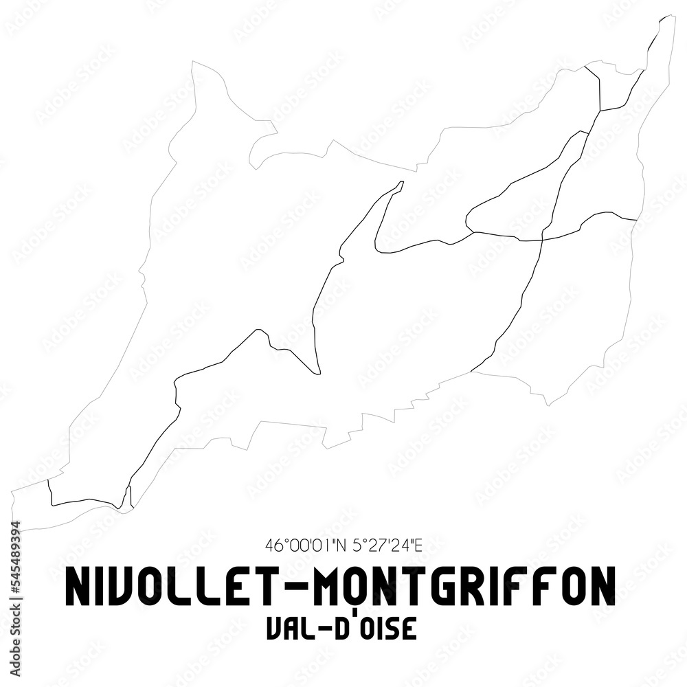 NIVOLLET-MONTGRIFFON Val-d'Oise. Minimalistic street map with black and white lines.