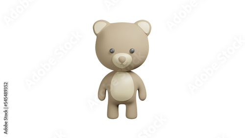 Cute teddy bear 3D rendering on transparent background