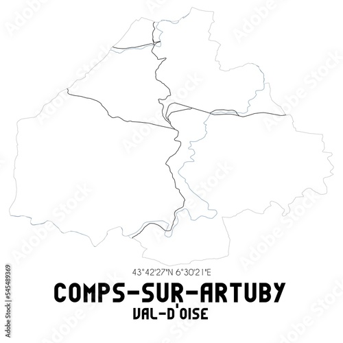 COMPS-SUR-ARTUBY Val-d Oise. Minimalistic street map with black and white lines.