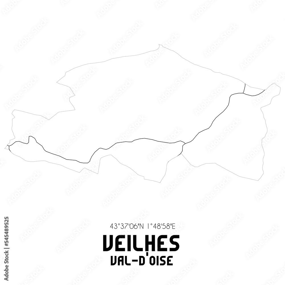 VEILHES Val-d'Oise. Minimalistic street map with black and white lines. VEILHES Val-d'Oise. Minimalistic street map with black and white lines.
