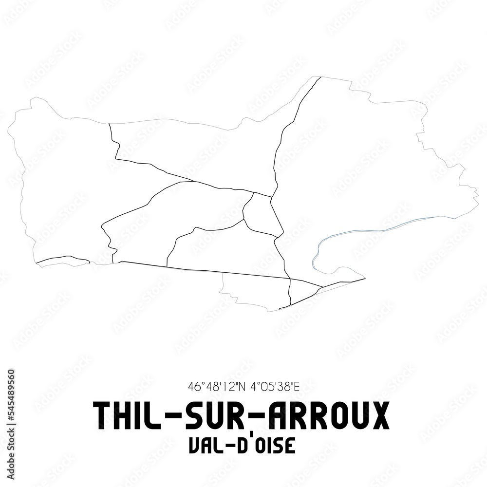 THIL-SUR-ARROUX Val-d'Oise. Minimalistic street map with black and white lines.