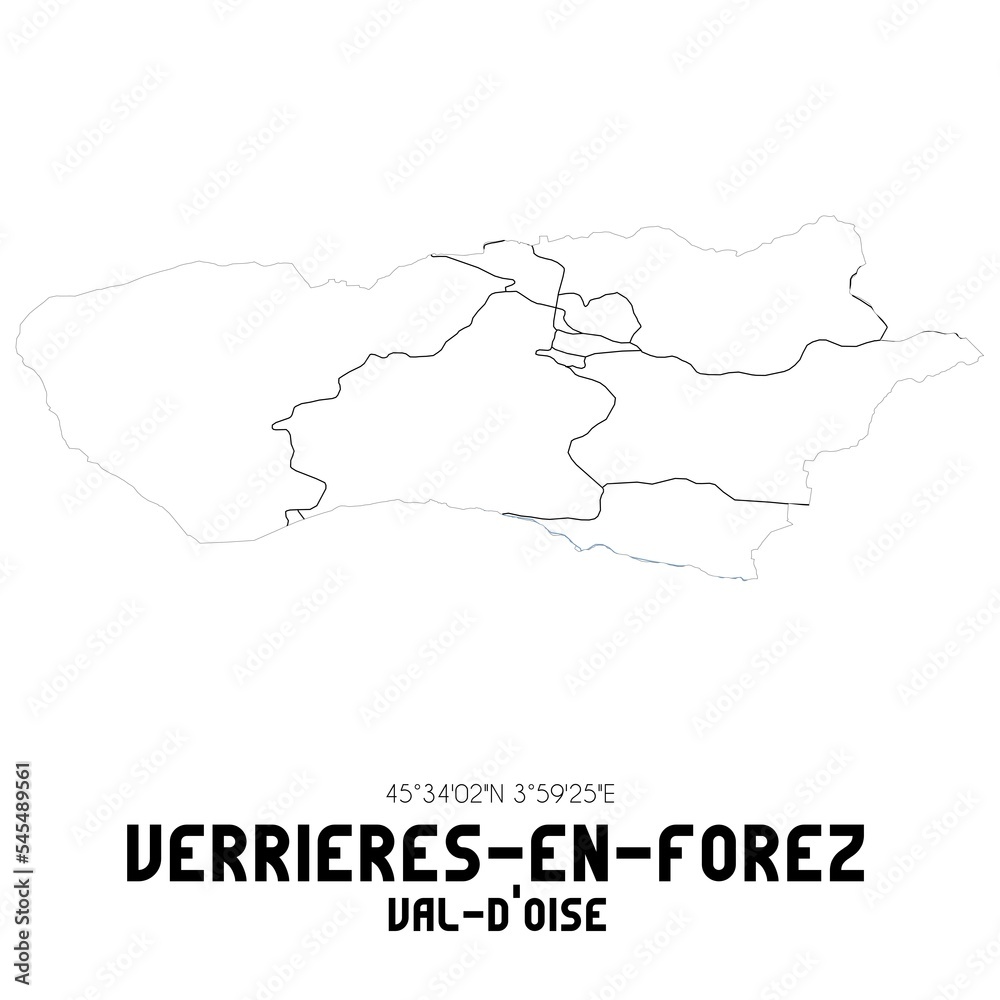 VERRIERES-EN-FOREZ Val-d'Oise. Minimalistic street map with black and white lines.