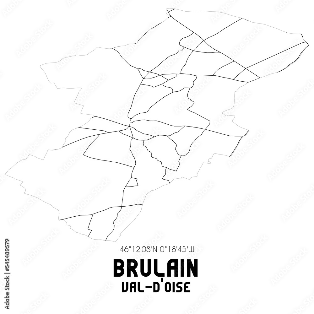 BRULAIN Val-d'Oise. Minimalistic street map with black and white lines. BRULAIN Val-d'Oise. Minimalistic street map with black and white lines.