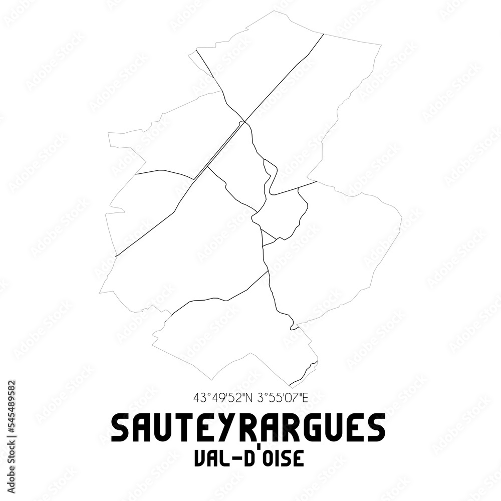 SAUTEYRARGUES Val-d'Oise. Minimalistic street map with black and white lines.
