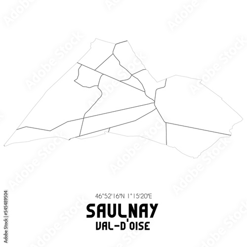 SAULNAY Val-d'Oise. Minimalistic street map with black and white lines.