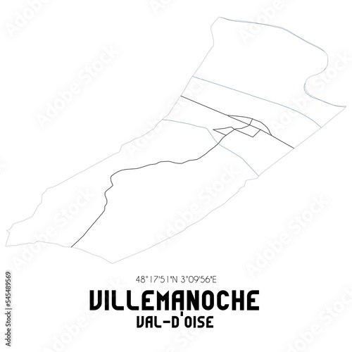 VILLEMANOCHE Val-d'Oise. Minimalistic street map with black and white lines.