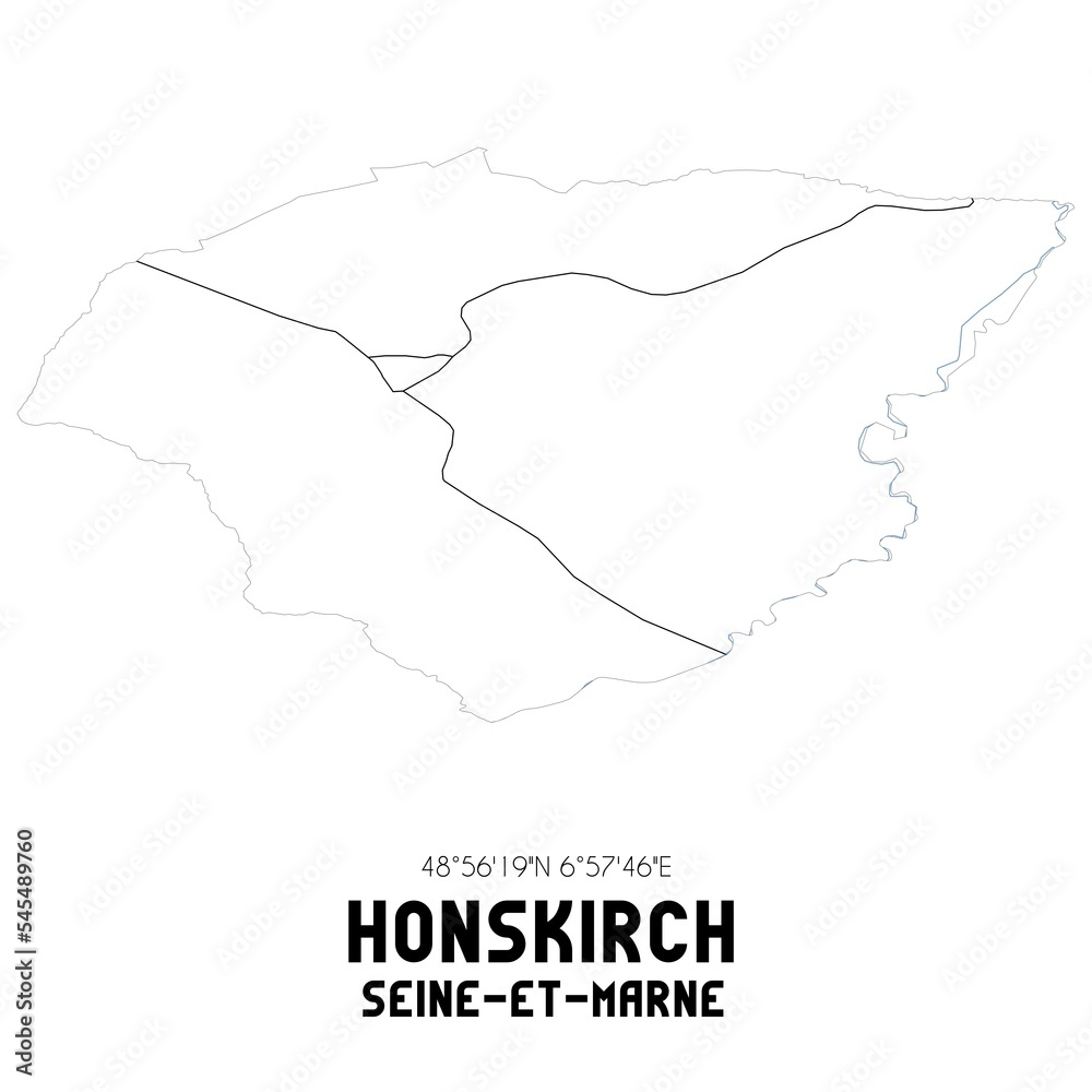 HONSKIRCH Seine-et-Marne. Minimalistic street map with black and white lines.