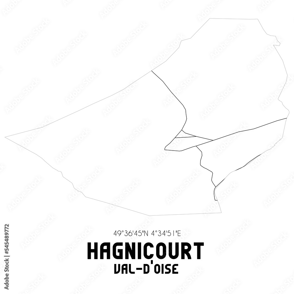 HAGNICOURT Val-d'Oise. Minimalistic street map with black and white lines. HAGNICOURT Val-d'Oise. Minimalistic street map with black and white lines.