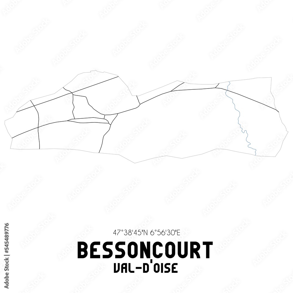 BESSONCOURT Val-d'Oise. Minimalistic street map with black and white lines. BESSONCOURT Val-d'Oise. Minimalistic street map with black and white lines.