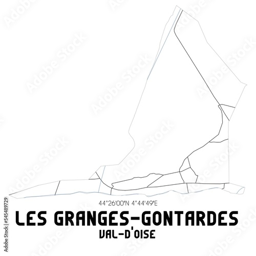 LES GRANGES-GONTARDES Val-d'Oise. Minimalistic street map with black and white lines.