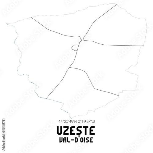 UZESTE Val-d'Oise. Minimalistic street map with black and white lines. photo