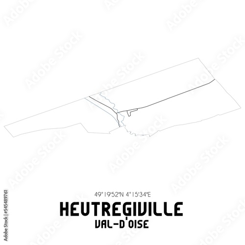 HEUTREGIVILLE Val-d'Oise. Minimalistic street map with black and white lines.