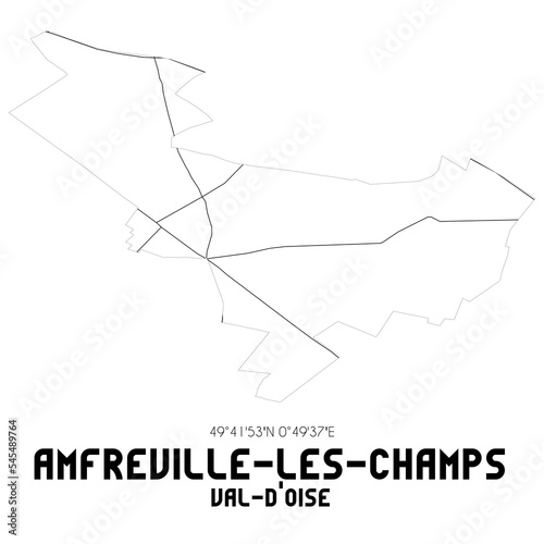 AMFREVILLE-LES-CHAMPS Val-d Oise. Minimalistic street map with black and white lines.
