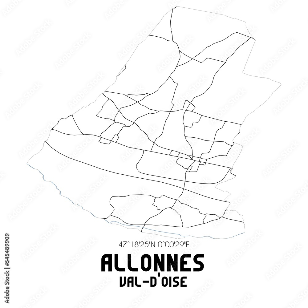 ALLONNES Val-d'Oise. Minimalistic street map with black and white lines.