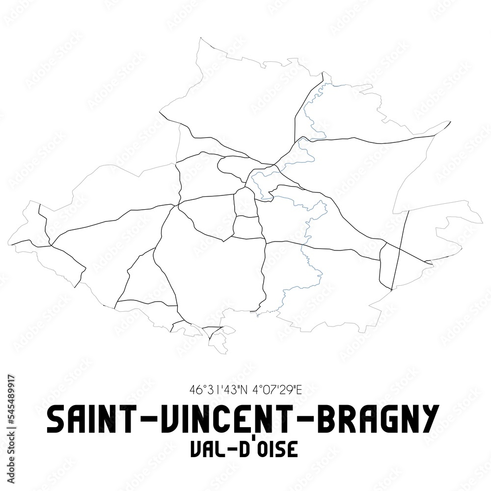 SAINT-VINCENT-BRAGNY Val-d'Oise. Minimalistic street map with black and white lines.