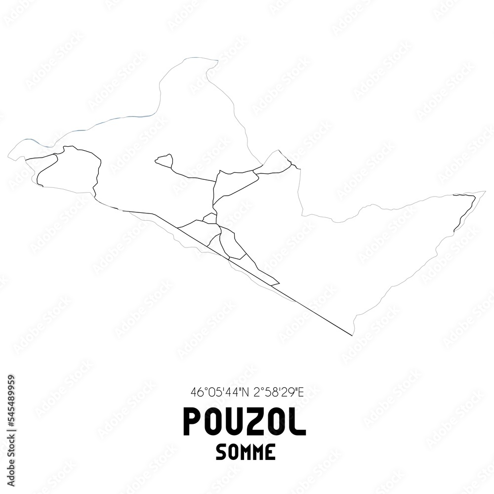 POUZOL Somme. Minimalistic street map with black and white lines. POUZOL Somme. Minimalistic street map with black and white lines.