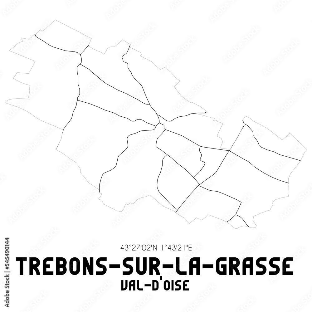 TREBONS-SUR-LA-GRASSE Val-d'Oise. Minimalistic street map with black and white lines. TREBONS-SUR-LA-GRASSE Val-d'Oise. Minimalistic street map with black and white lines.