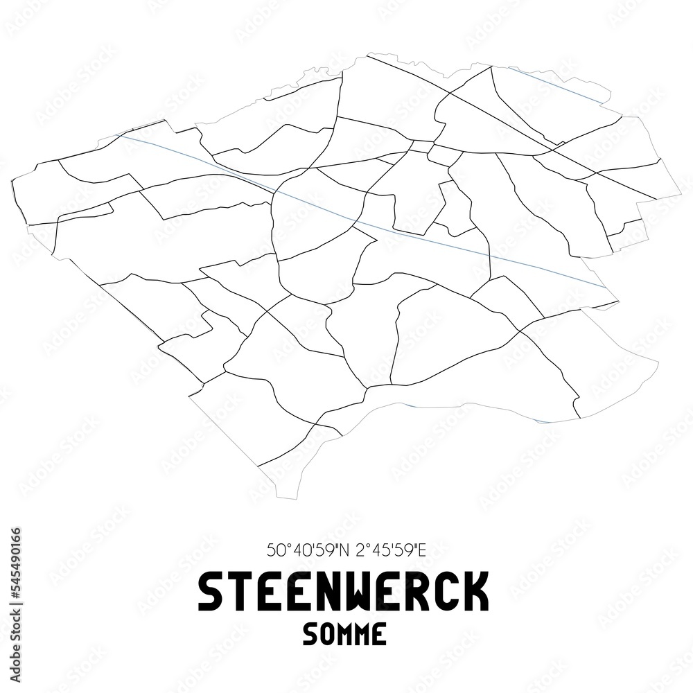 STEENWERCK Somme. Minimalistic street map with black and white lines. STEENWERCK Somme. Minimalistic street map with black and white lines.