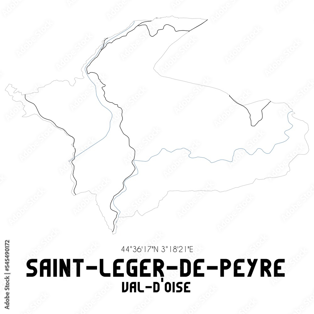 SAINT-LEGER-DE-PEYRE Val-d'Oise. Minimalistic street map with black and white lines.