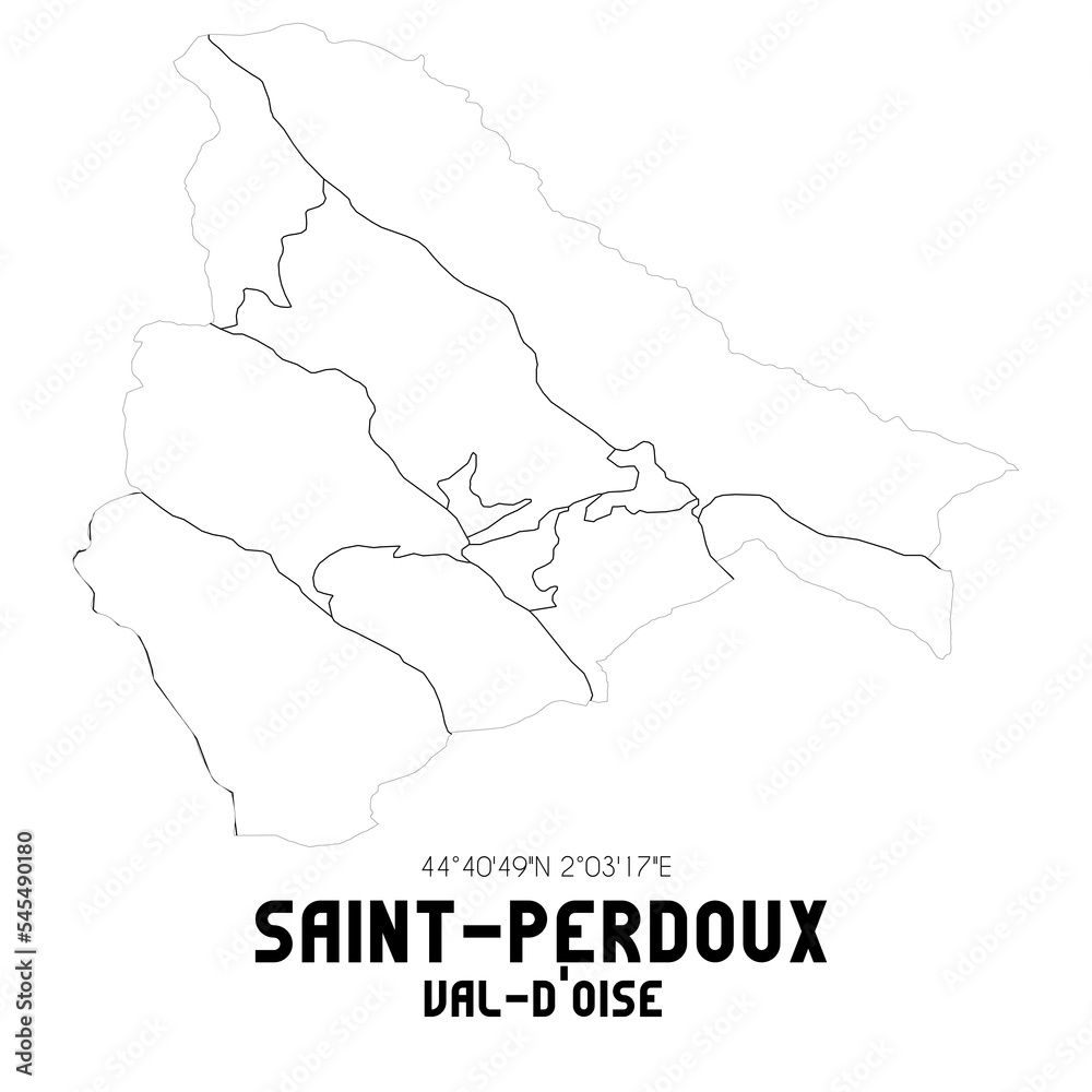 SAINT-PERDOUX Val-d'Oise. Minimalistic street map with black and white lines.