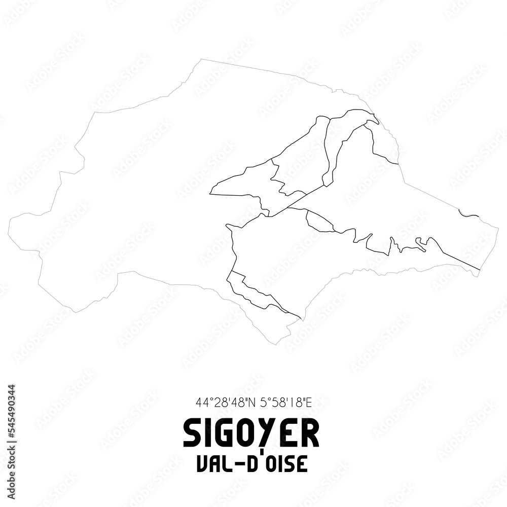 SIGOYER Val-d'Oise. Minimalistic street map with black and white lines.