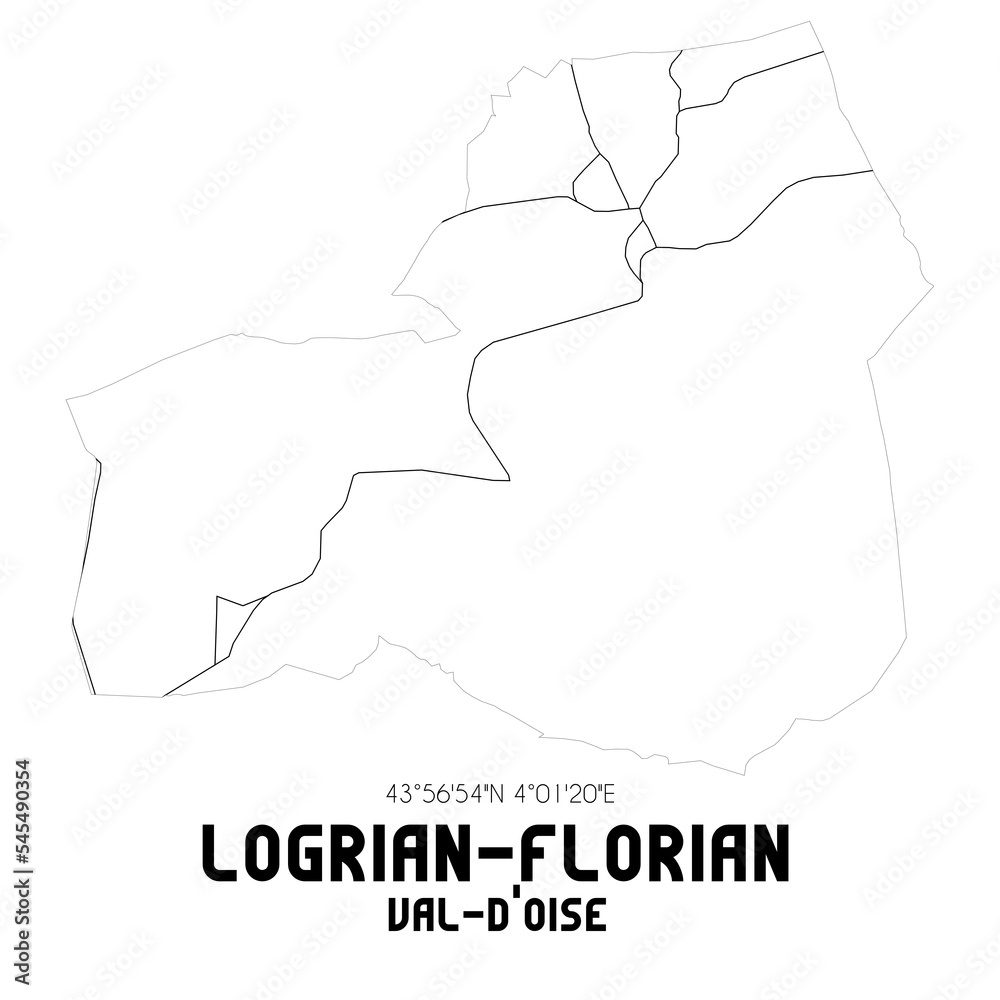 LOGRIAN-FLORIAN Val-d'Oise. Minimalistic street map with black and white lines.