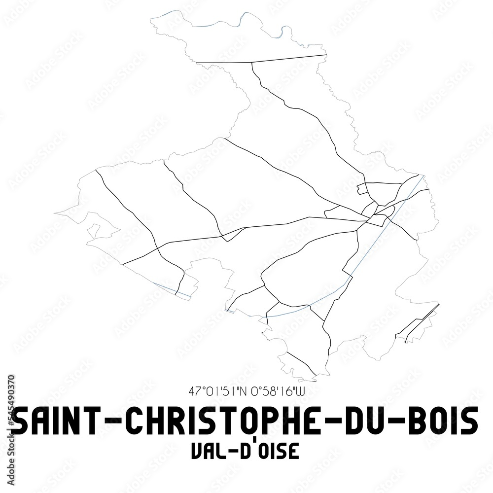 SAINT-CHRISTOPHE-DU-BOIS Val-d'Oise. Minimalistic street map with black and white lines.