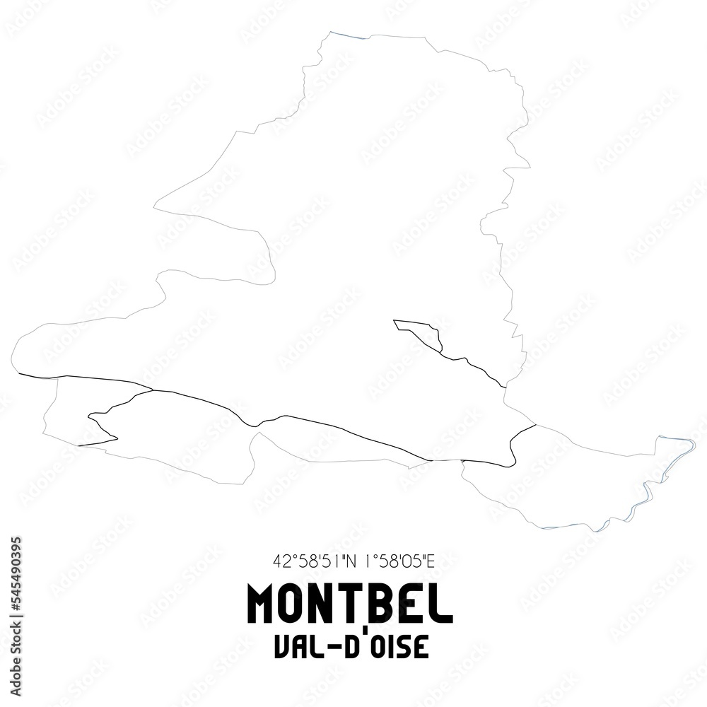MONTBEL Val-d'Oise. Minimalistic street map with black and white lines.