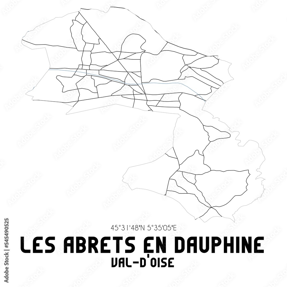 LES ABRETS EN DAUPHINE Val-d'Oise. Minimalistic street map with black and white lines. LES ABRETS EN DAUPHINE Val-d'Oise. Minimalistic street map with black and white lines.