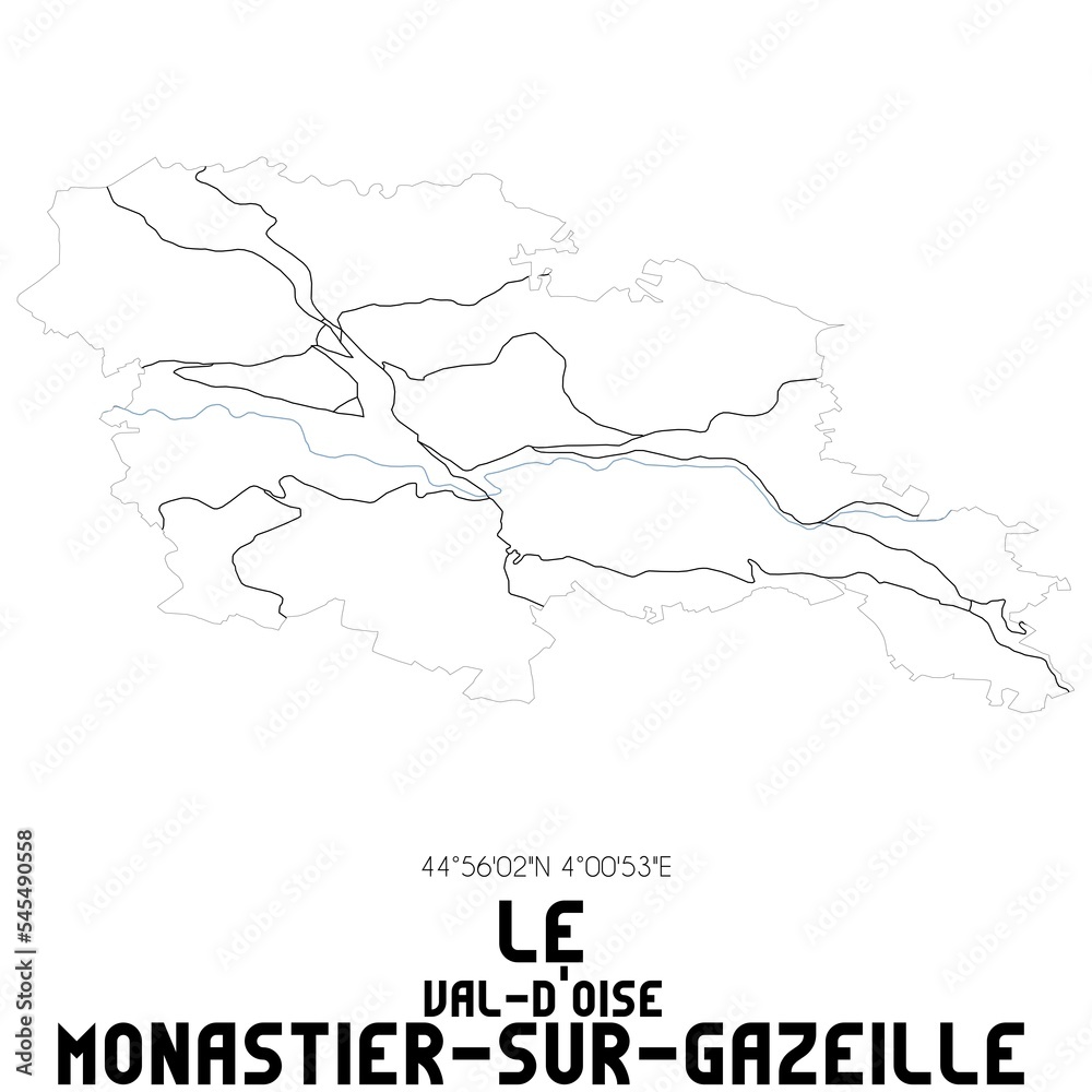 LE MONASTIER-SUR-GAZEILLE Val-d'Oise. Minimalistic street map with black and white lines.